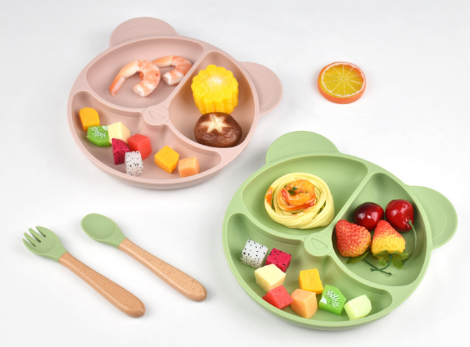 baby plates silicone with spoon and fork